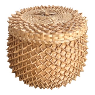 Native Passamaquoddy Ash Splint Lidded Basket For Sale
