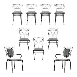 Mid 20th Century Modern Patio Dining Chairs With Gingham Seats, Set of 9 For Sale