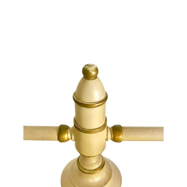 Metal Vintage Cream Tole Double-Arm Table Lamp With Pierced Shades – Hollywood Regency Style For Sale - Image 7 of 18