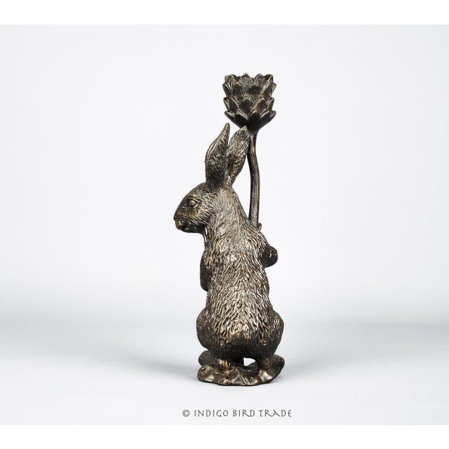 Vintage Bronze Rabbit Butler With Flower Candlestick Holder For Sale In Greenville, SC - Image 6 of 8