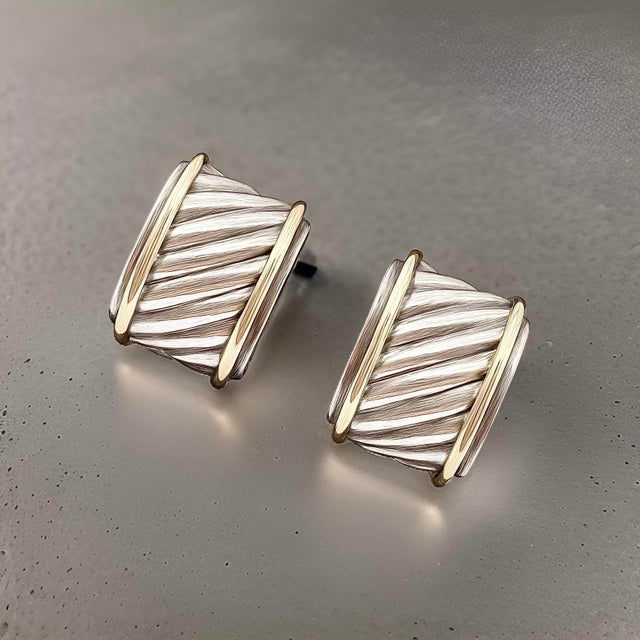 Silver 1990s David Yurman Authentic Estate Thoroughbred Cable Earrings 14k Gold + Silver, A Pair For Sale - Image 8 of 13