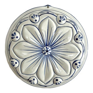Vintage Blue and White Ceramic Flower Wall Mold For Sale