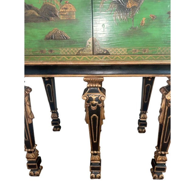 Mid 20th Century Italian Baroque‑Style Green Chinoiserie Lacquer Bar Cabinet. 20th Century. For Sale - Image 5 of 10