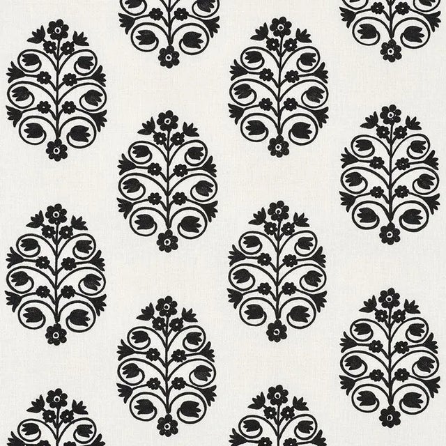 Sample - Schumacher X Vogue Living Talitha Embroidery Fabric in Black For Sale