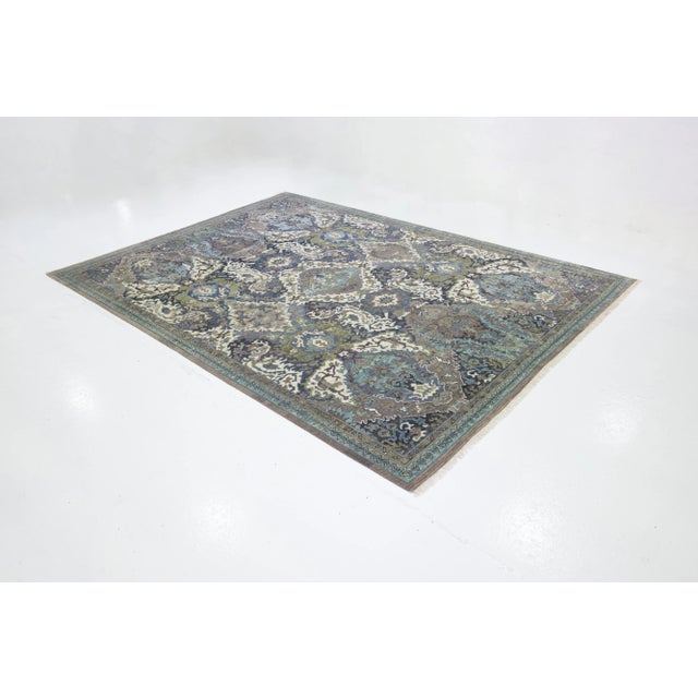 Modern Turkish Oushak Style Handmade Gray & Blue Wool Rug With Allover Pattern For Sale - Image 9 of 11