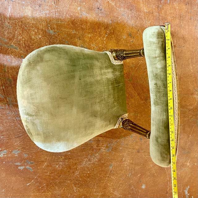 Vintage Hollywood Regency Neoclassical Vanity Chair / Slipper Chair in Sage Velvet With Giltwood Frame & Casters For Sale - Image 12 of 12
