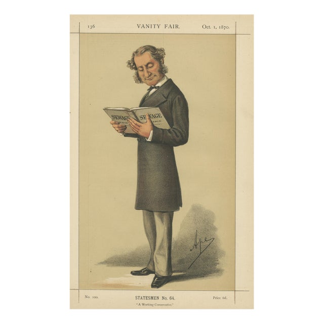 Victorian Conservative Statesman Reading Vanity Fair, 1870, Paper For Sale