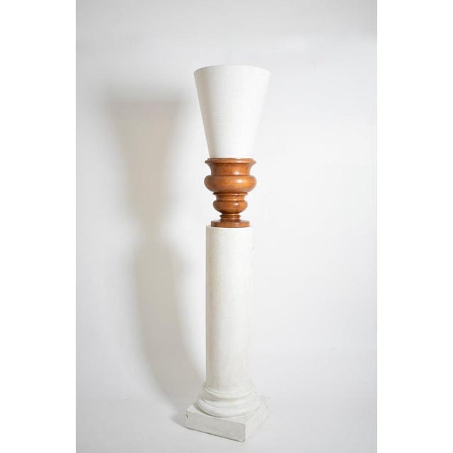 Pair of plaster columns and wooden lamps vases. Height: 211 cm - 83.07 in Length: 39 cm - 15.35 in Width: 39 cm - 15.35 in...