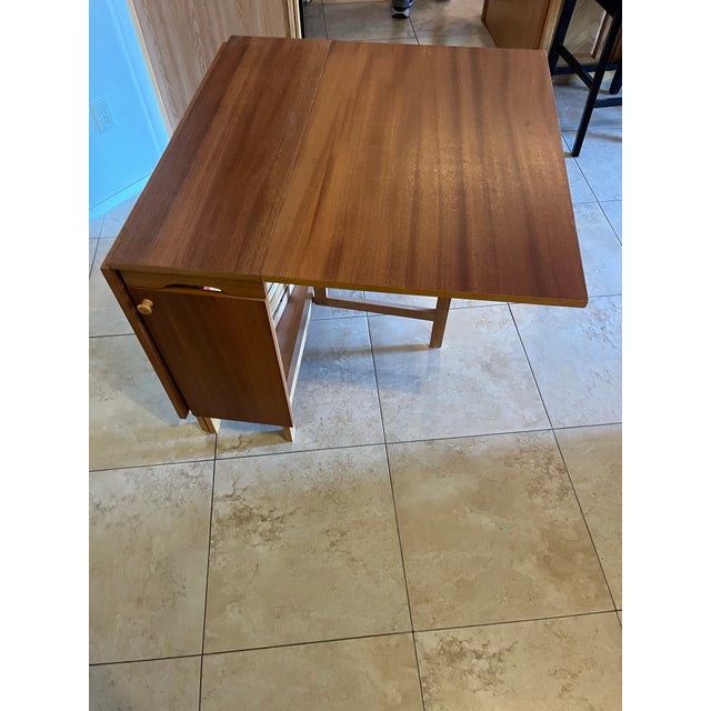 1950s Mid Century Danish Modern Teak Drop-Leaf Dining Table With Storage and Two Folding Chairs For Sale - Image 11 of 11