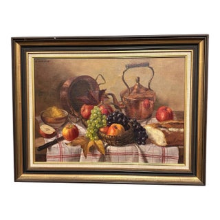 Authentic Florent Sichet Signed Still Life French Oil Painting in Original Frame, Large For Sale