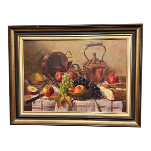 Authentic Florent Sichet Signed Still Life French Oil Painting in Original Frame, Large