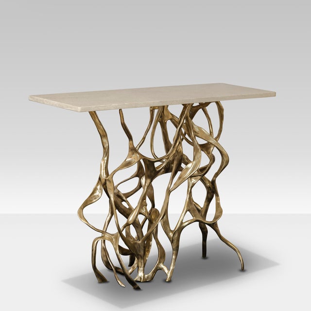 Sculptural Brass and Travertine Console Table, 1970s For Sale - Image 4 of 4