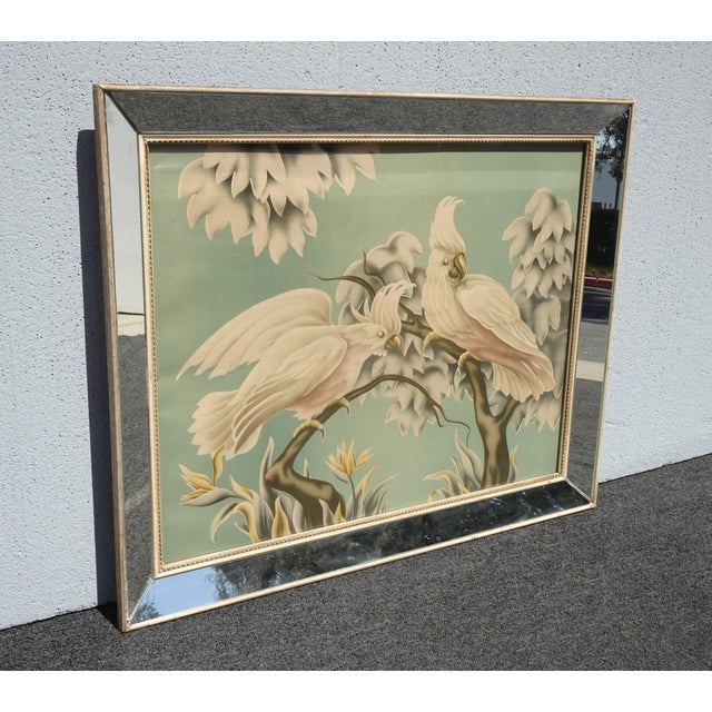 Turner Vintage Mid Century Cockatoos Lithograph Picture Print by Turner in Mirror Frame For Sale - Image 4 of 12