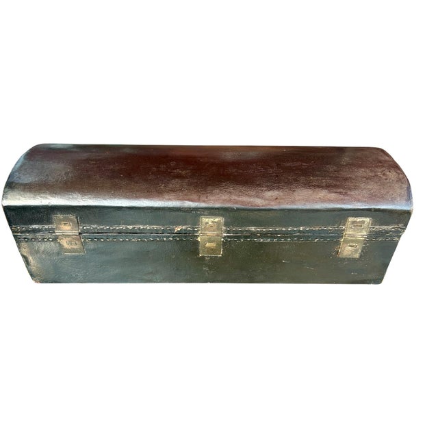 Traditional Chinese Leather Scroll Box - Hand-Painted Lacquered Wood, 19th Century For Sale - Image 3 of 5