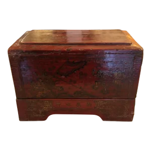 Red Lacquer Asian Box With Tall Removable Top
