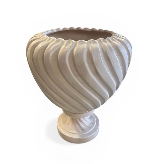 Italian Vintage Italian Hand-Painted Swirl Ceramic Pedestal Vase For Sale - Image 3 of 12