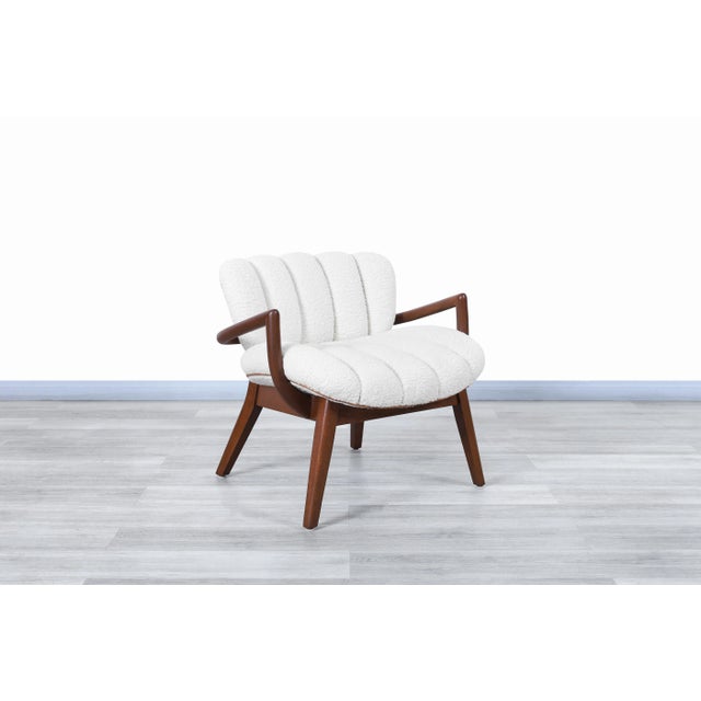 Wood Mid-Century Modern Boucle and Leather Armchairs by Paul Laszlo For Sale - Image 7 of 13