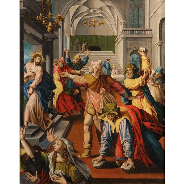 Workshop of Maarten De Vos, Christ Expelled from the Temple of Jerusalem, 1600, Oil on Canvas For Sale - Image 14 of 14