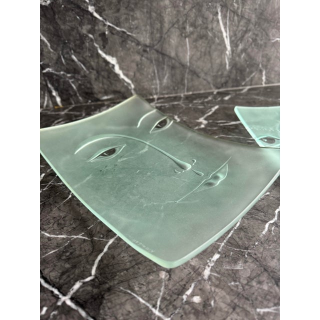 Cubism Mid 20th Century Cubism Etched Glass Face Trays- Set of 2 For Sale - Image 3 of 10