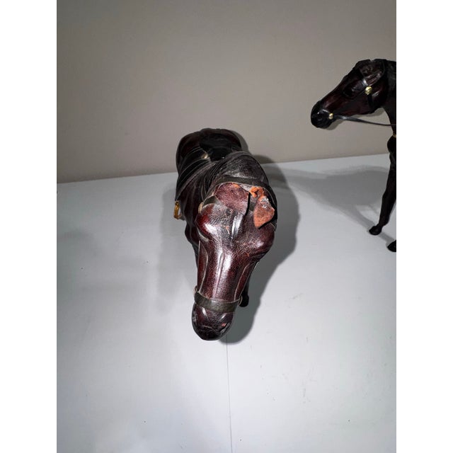 Oxblood Red Pair of Vintage 1930s-1940s Leather Horses For Sale - Image 8 of 12