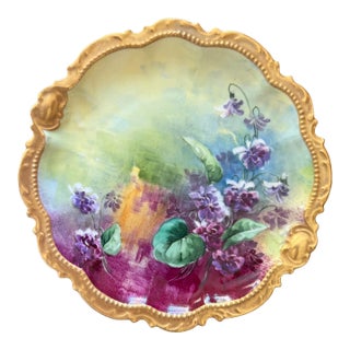 Vintage Limoges France Coronet Hand Painted Cabinet Plate, Signed Duval, Edwardian Porcelain With Violets and Gilt Border, 8.75 Inch For Sale