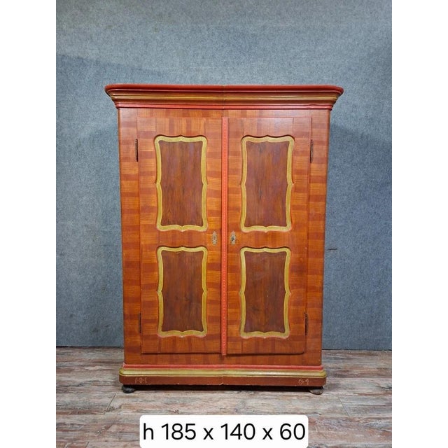 Wood 19th Century Alsatian Wardrobe in Polychrome Wood For Sale - Image 7 of 11
