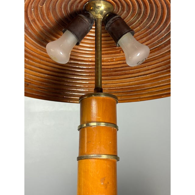 Mid-Century Italian Pencil Reed Rattan Bamboo and Brass Table Lamp, 1960s For Sale - Image 12 of 18