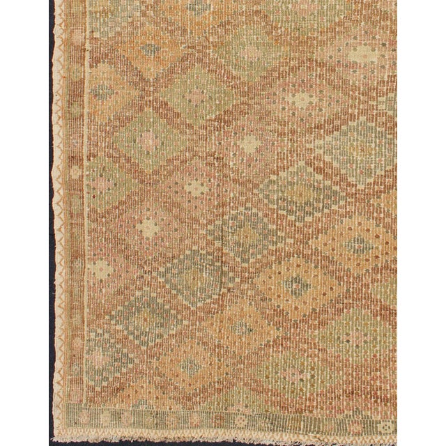 Turkish Embroidered Flatweave Kilim Rug From Turkey in Repeating Diamond Design For Sale - Image 3 of 13