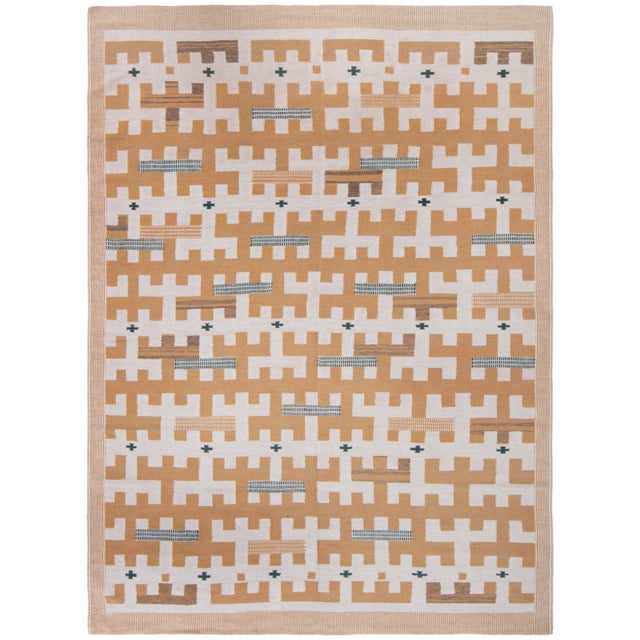 Contemporary Flatweave Tribal Tan With Beige Rug "Crux" by Doris Leslie Blau For Sale