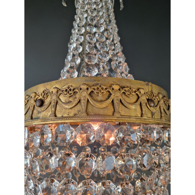 Metal Empire Brass Chandelier Crystal Lustre Ceiling Light Antique Classical Art Deco For Sale - Image 7 of 9