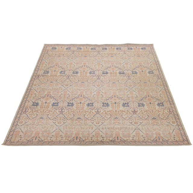 Modern Tabriz Style Wool Area Rug – Muted Neutrals, Peach & Indigo Accent 12x15 For Sale - Image 10 of 12