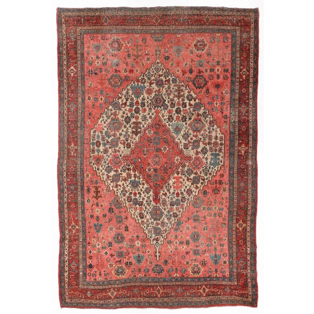 Antique Tribal Persian Nomadic Halvai Bidjar Pink & Beige Rug, DATED C. 1895, 7.9 x 11.7 For Sale - Image 11 of 11