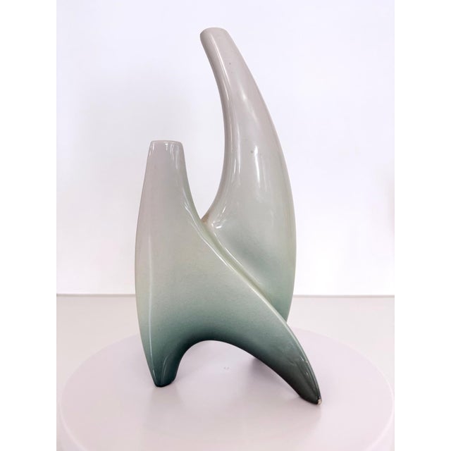 White and Green Ceramic Flower Vase Sculpture attributed to Vibi, Turin, Italy, 1950s For Sale - Image 12 of 16