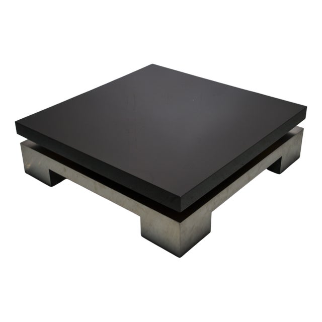 Black High Gloss and Brushed Metal Coffee Table by Nadine Charteret, 1970s For Sale