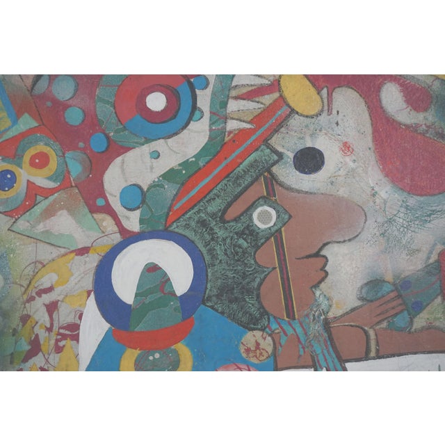 Stunning contemporary painting of Mayan priest by bay area artist C. Udesen (American 20th C) with impressive costume...