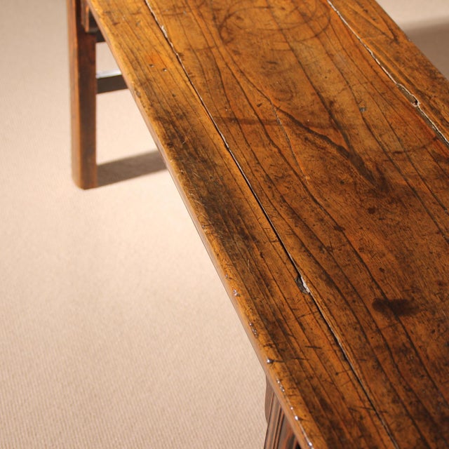 Brown Vintage Rustic Bench with Stool and Coffee Table in Elm, 1980s, Set of 3 For Sale - Image 8 of 15