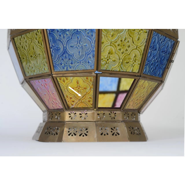 Vintage Victorian Style Stained Glass & Brass Hanging Lantern For Sale - Image 11 of 12