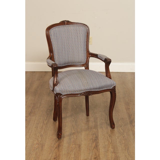 High Quality Custom Upholstered Fauteuil Side Armchair with Carved Walnut Finish Beechwood Frame