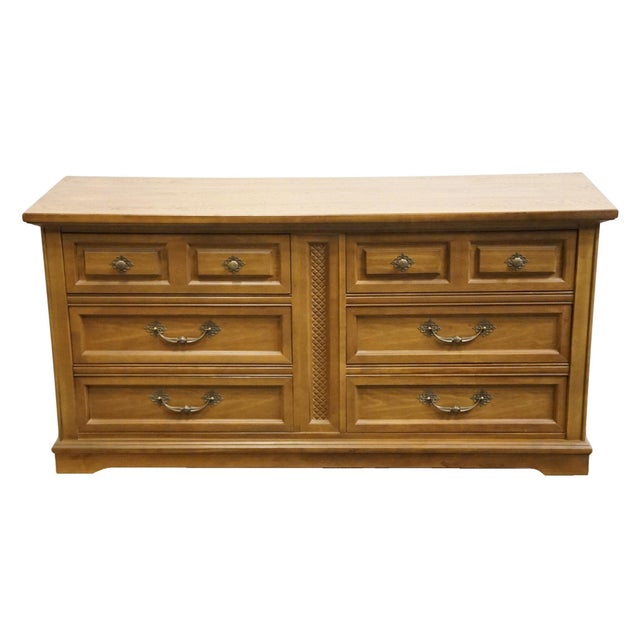 Mediterranean Bassett Furniture Solid Pecan Italian Mediterranean Style 62" Double Dresser 290-28-217 For Sale - Image 3 of 13