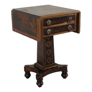 Antique Empire 1820-30s Stenciled Chinoiserie Paint Decorated Sewing Stand