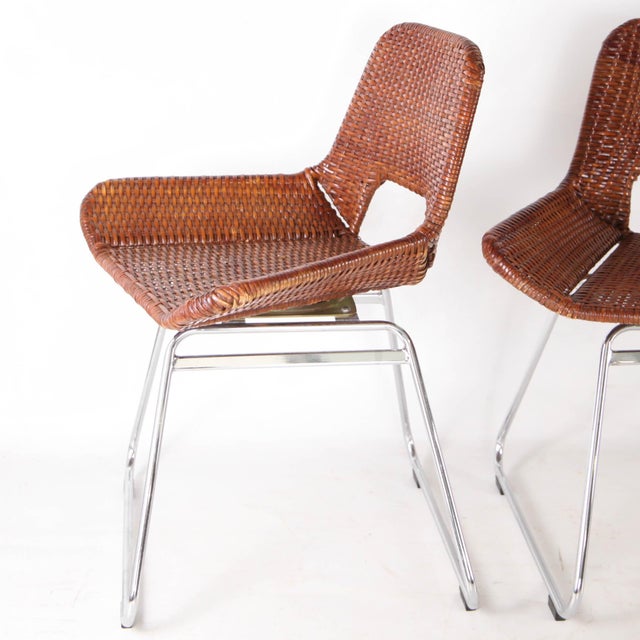 Rattan and Chrome Chairs, 1990s, Set of 4 For Sale - Image 9 of 15