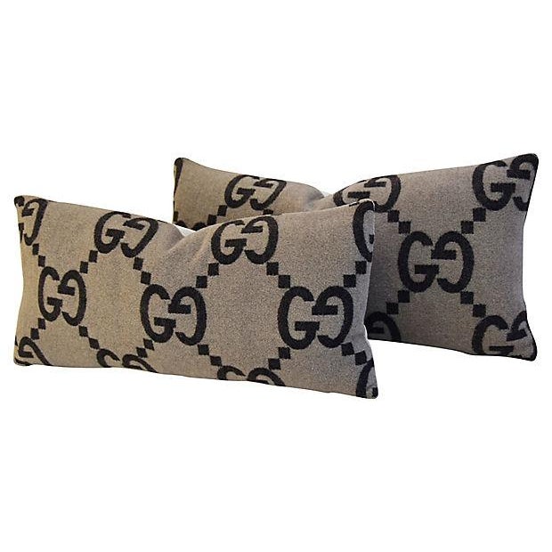 Custom Tailored Gucci Cashmere & Velvet Feather/Down Pillows 24" X 12