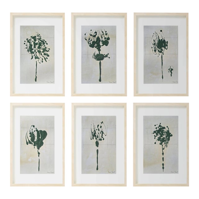 Set of 6 - One-of-a-Kind Dark Green Botanical Organic Modern Original Oil Paintings / Herbarium / Floral / Earth Tones For Sale