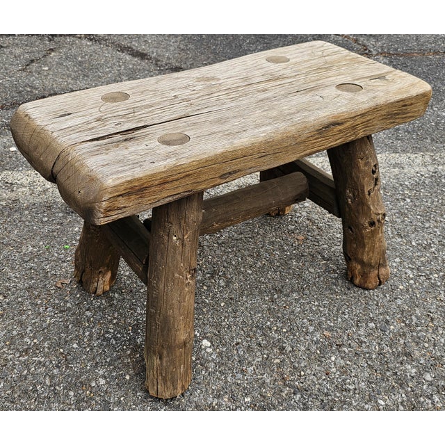 American Mid 20th Century Early American Style Rustic Stretcher Pine Log Bench For Sale - Image 3 of 8