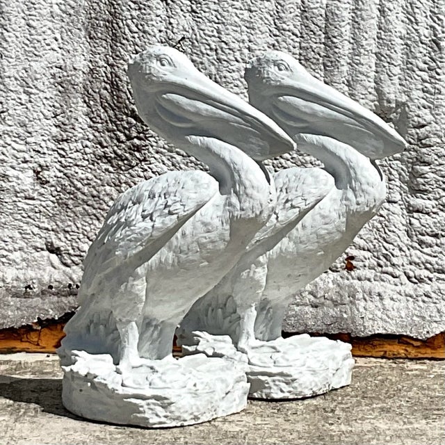 Vintage Coastal Painted Cast Concrete Pelicans - A Pair For Sale In West Palm - Image 6 of 8