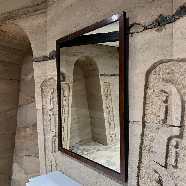 Mid-Century Modern 1970s Wall Mirror Framed in Burlwood After Milo Baughman For Sale - Image 3 of 10