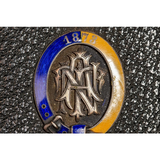 19th Century Austrian Antique Victorian Leather Cigar Case Silver Enamel Armorial Tobacciana For Sale - Image 5 of 14