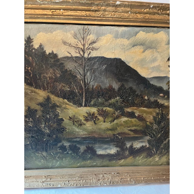 Green Vintage Oil on Canvas Landscape Painting From the Hudson Valley For Sale - Image 8 of 12