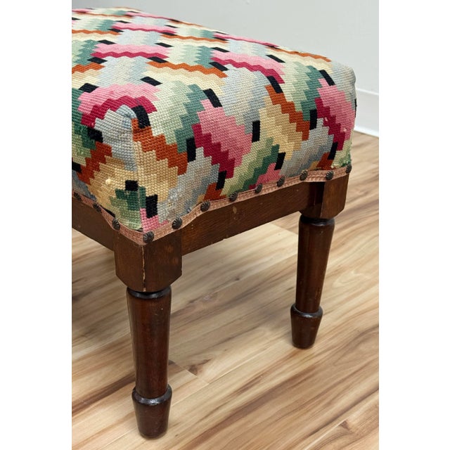 Vintage Colorful Patterned Needlepoint Footstool For Sale - Image 10 of 12