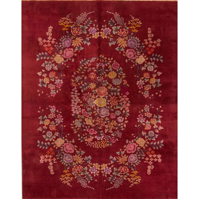 Antique Red Chinese Art Deco Rug 8 Ft 11 in X 11 Ft 5 In. For Sale In New York - Image 6 of 6